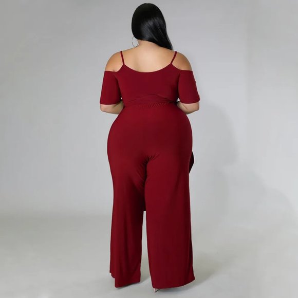 Women Solid Color Short Sleeve Off Shoulder Top And Wide Leg Pants Two-Piece Set - Picture 4 of 16